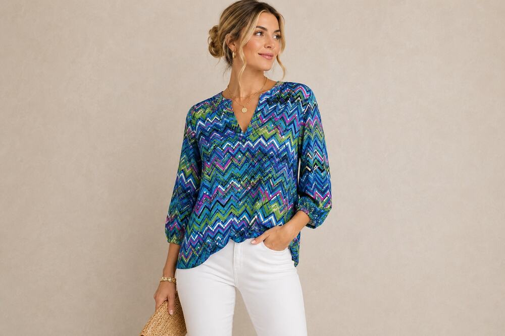 Amanda Uprichard 100% Silk Chevron Blouse Top Size S Made in USA